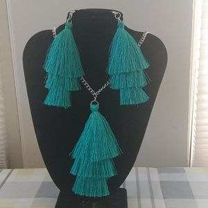 Green and Silver Necklace and Earrings set